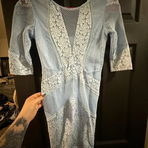 Lulu's Light Blue Lace Long Sleeve Dress